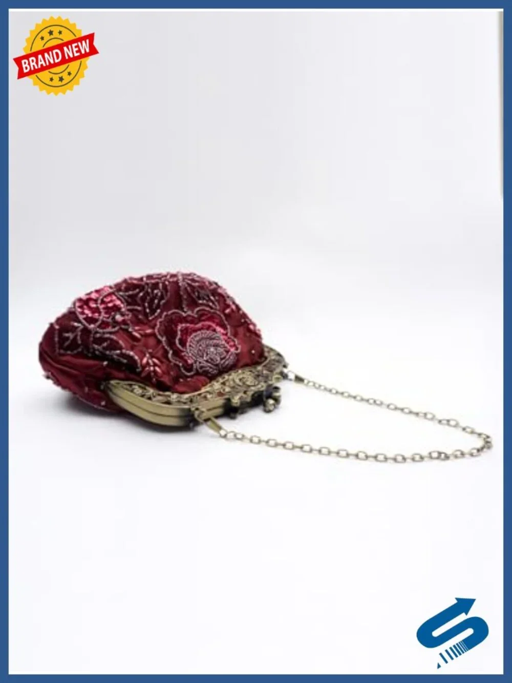 Beaded Evening Clutch Kiss Lock Purse Art Deco Rose Chain Strap